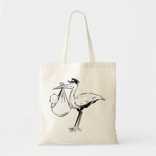 Stork Holding A Baby Tote Bag
