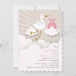 Stork In The Clouds Baby Shower - Pink Invitation