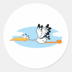 Stork Mascot Cartoon Character Classic Round Sticker