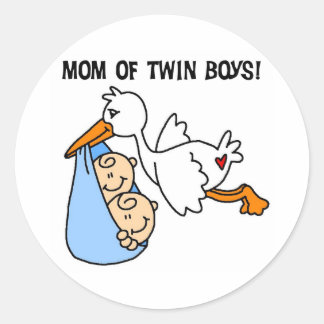 Stork Mum of Twin Boys Classic Round Sticker