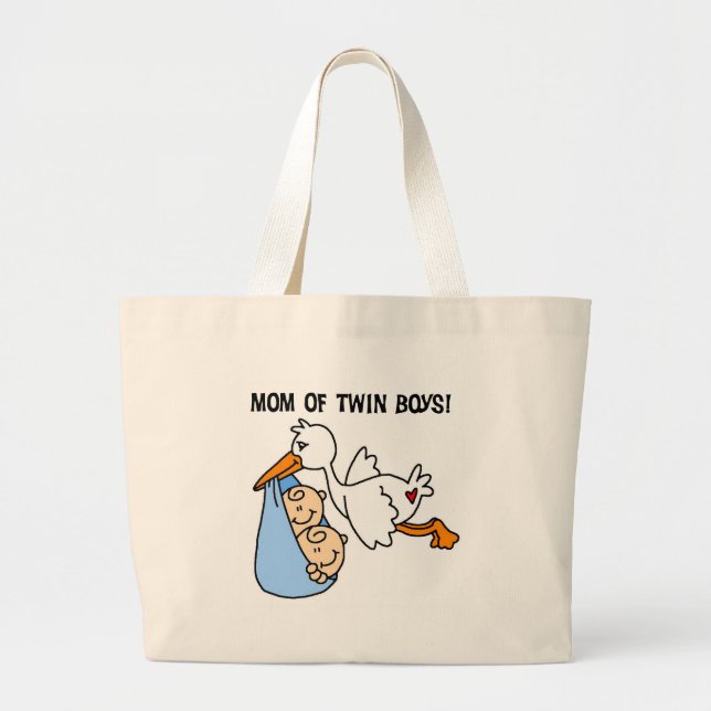 Stork Mum of Twin Boys Large Tote Bag (Front)