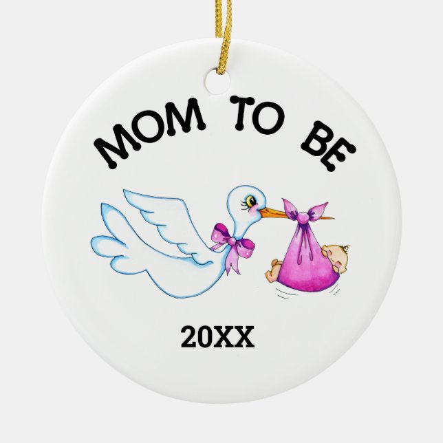 Stork Mum to Be Ceramic Tree Decoration (Front)