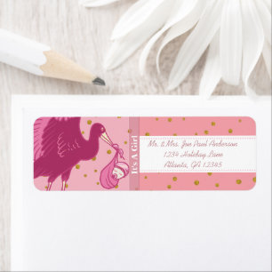 Stork New Baby It's A Girl Pink Dots