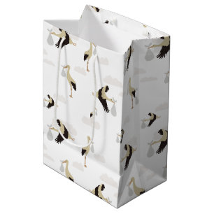 Stork Newborn Baby Boy Girl Pattern Medium Gift Bag