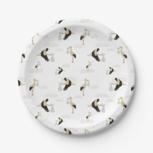 Stork Newborn Baby Boy Girl Pattern Paper Plate