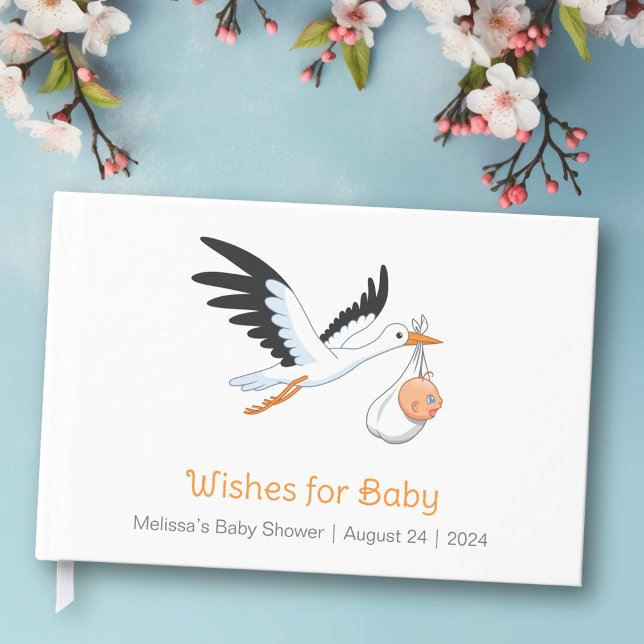 Stork on White Baby Shower Guest Book (Creator Uploaded)
