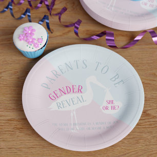 Stork Parents to Be Gender Reveal Paper Plate