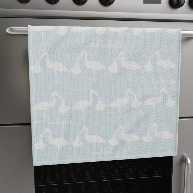 Stork Pattern Modern Nursery Blue Kitchen Towel (Creator Uploaded)