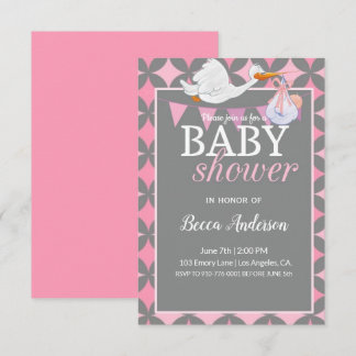 Stork | Pink Baby Shower Invitation