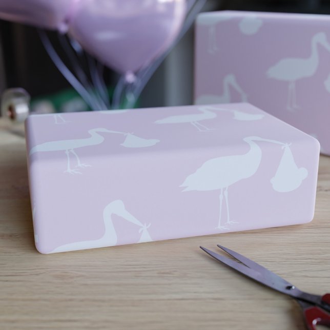 Stork Pink Girl Baby Shower Wrapping Paper (Creator Uploaded)
