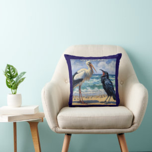 Stork Raven Mad – Beach Bird Banter Cushion