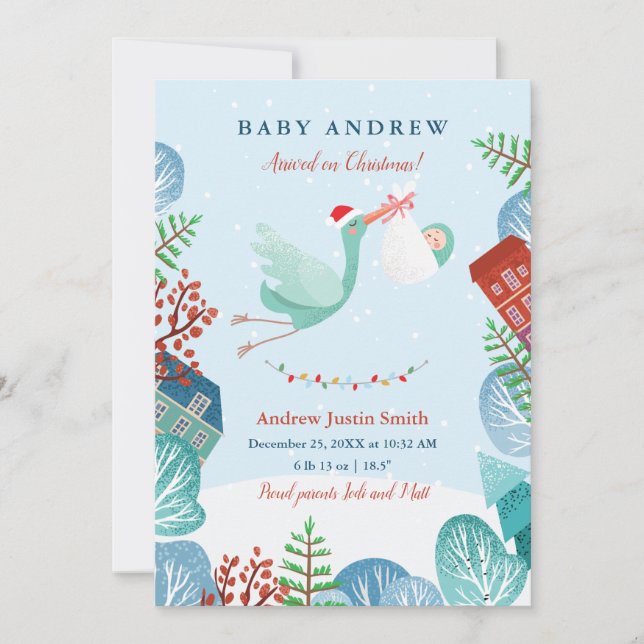 Stork Santa Claus Christmas Birth Annoucement Holiday Card (Front)