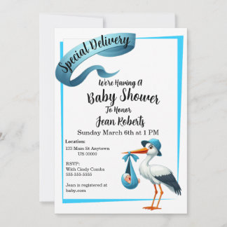 Stork Special Delivery Baby Shower Invitation