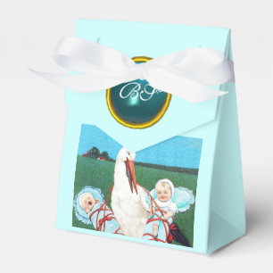 STORK TWIN BABY BOY SHOWER BLUE GEM STONE MONOGRAM FAVOUR BOX