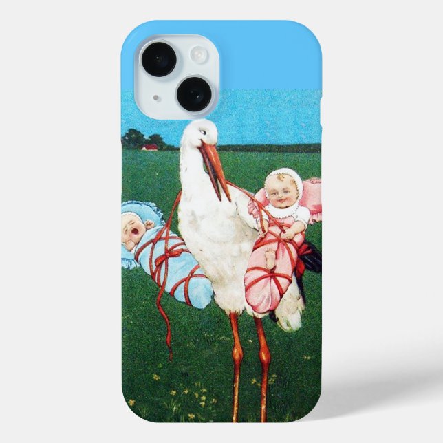 STORK TWIN BABY SHOWER, Pink ,Teal Blue Case-Mate iPhone Case (Back)