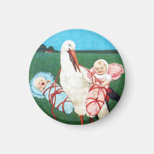 STORK TWIN BABY SHOWER, Pink ,Teal Blue Magnet