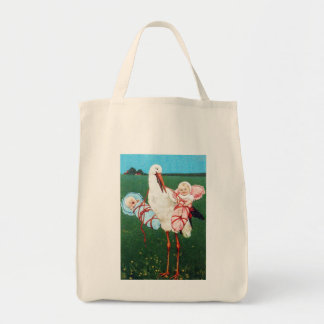 STORK TWIN BABY SHOWER, Pink ,Teal Blue Tote Bag