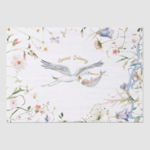 Stork Wildflower Ribbon Baby Shower Tissue Paper