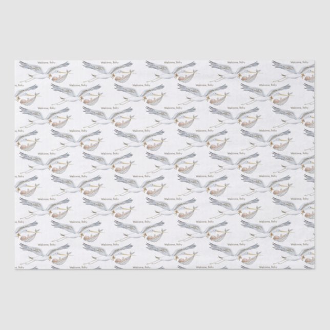 Stork Wildflower Ribbon Baby Shower Tissue Paper (Front)