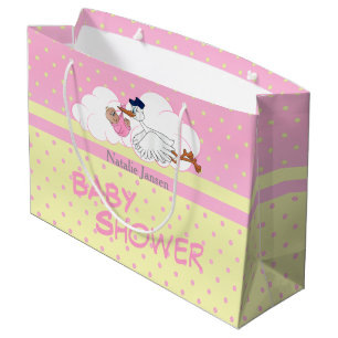 Stork with a Cute Baby Girl  Large Gift Bag
