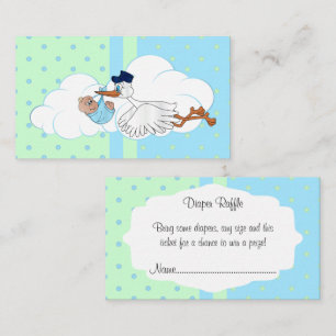 Stork with a Cute Little Baby Boy Diaper Raffle Enclosure Card