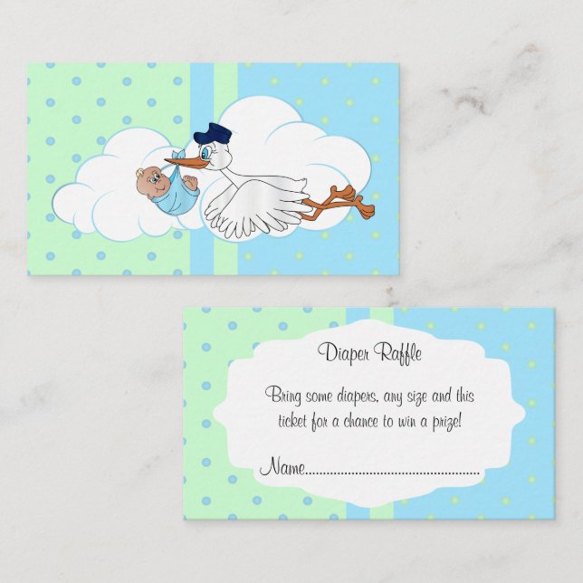 Stork with a Cute Little Baby Boy Diaper Raffle Enclosure Card (Front/Back)