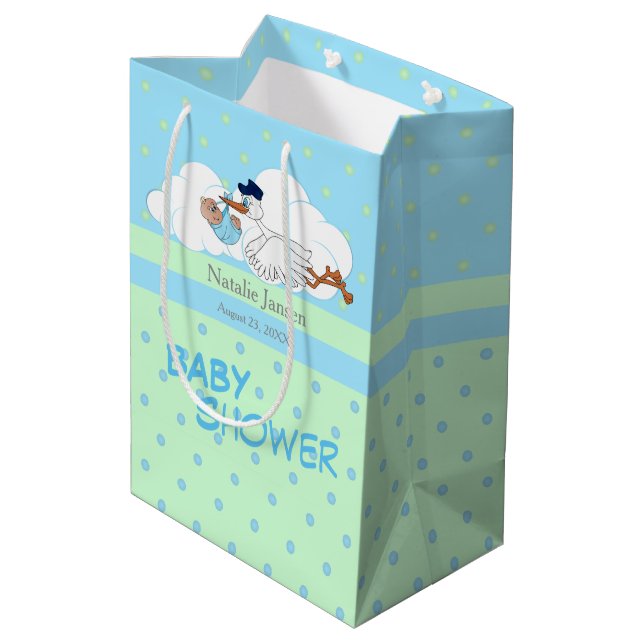Stork with a Cute Little Baby Boy Medium Gift Bag (Back Angled)