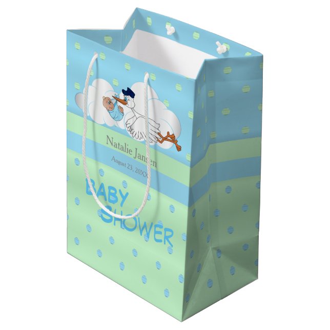 Stork with a Cute Little Baby Boy Medium Gift Bag (Back Angled)