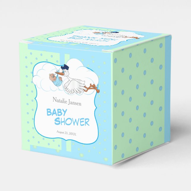 Stork with a Cute Little Baby Boy - Thank You Favour Box (Front Side)