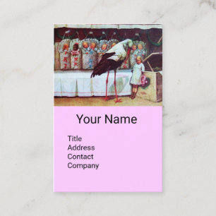 STORK WITH BABIES ,PINK LILAC BABY NURSERY BUSINESS CARD