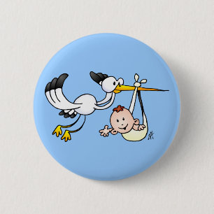 Stork with baby 6 cm round badge
