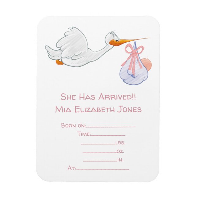 Stork With Baby Announcement Magnet (Vertical)