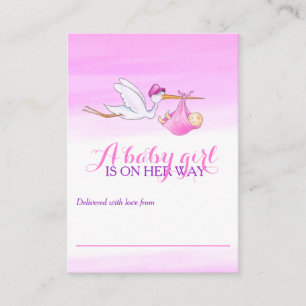 Stork with baby girl pink shower display cards