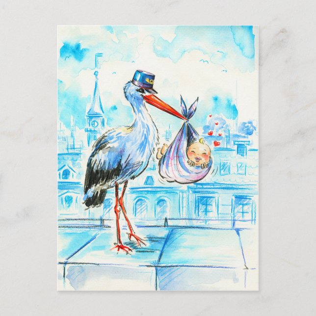Stork with baby postcard (Front)