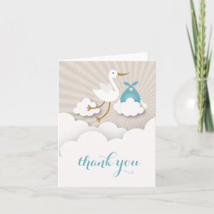 Stork With Blue Bundle Baby Shower Thank You Card