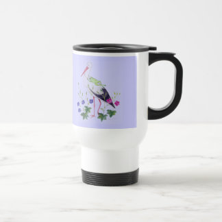 stork with frog travel mug