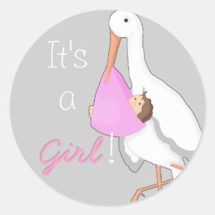 "Stork with Girl" Envelope Seals/Stickers Classic Round Sticker