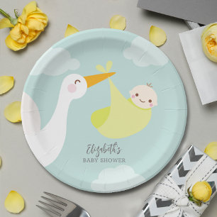 Stork Yellow Bundle Baby Shower Paper Plate