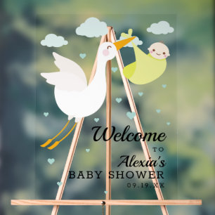 Stork Yellow Bundle Unisex Baby Shower Welcome Acrylic Sign