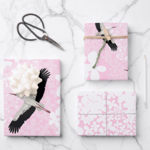 Storks and wild flowers  wrapping paper sheet