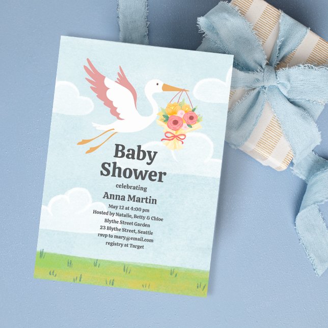 Storks & Florals Baby Shower Invitation (Creator Uploaded)