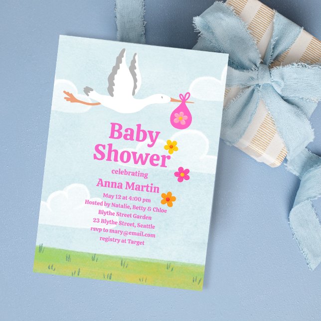 Storks & Florals Baby Shower Invitation (Creator Uploaded)