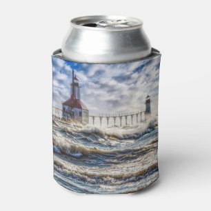 Storm At St Joseph Lighthouse Can Cooler