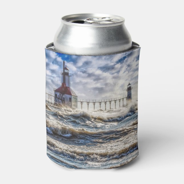Storm At St Joseph Lighthouse Can Cooler (Can Front)