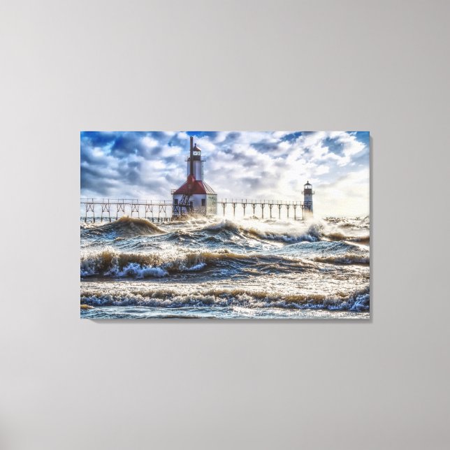 Storm At St Joseph Lighthouse Canvas Print (Front)