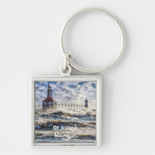 Storm At St Joseph Lighthouse Key Ring