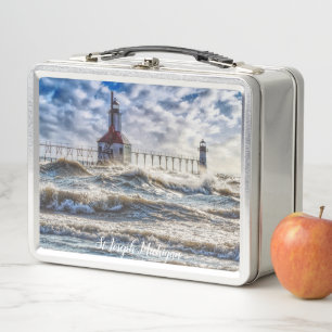 Storm At St Joseph Lighthouse Metal Lunch Box