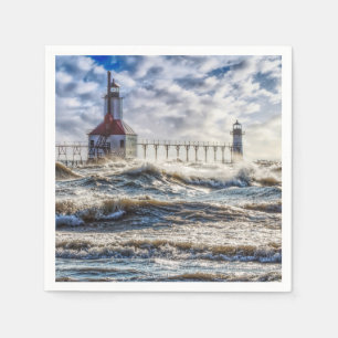 Storm At St Joseph Lighthouse Napkin