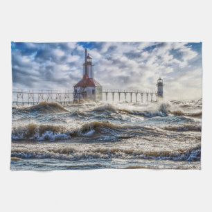 Storm At St Joseph Lighthouse Tea Towel