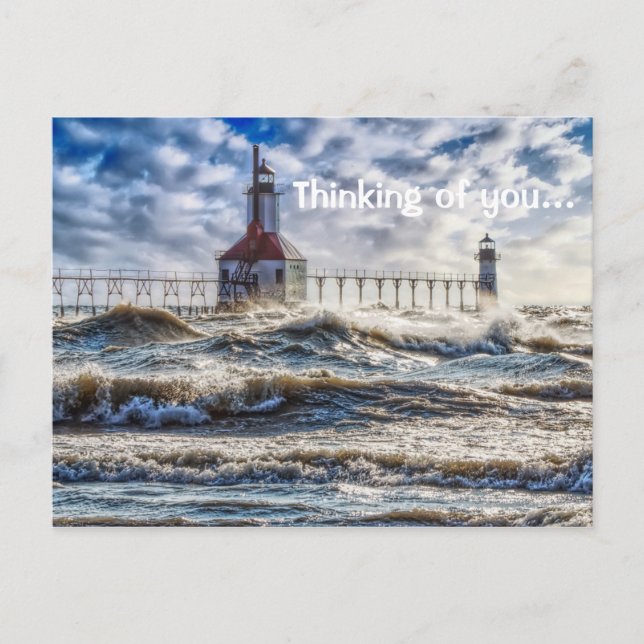 Storm At St Joseph Lighthouse Thinking Of You Postcard (Front)